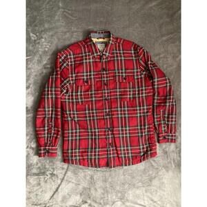L.L Bean Primaloft Quilt Lined Flannel Shirt Jacket Red Tartan Mens Sz Medium